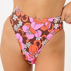 Frankies Bikinis Jenna High Waist Floral Bikini Bottom in Tropics